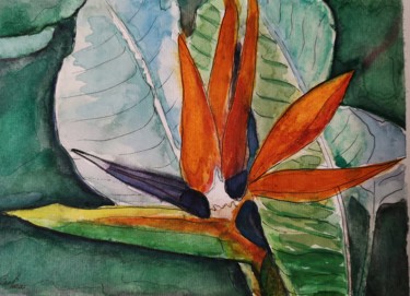 Painting titled "TROPICAL" by G Riart, Original Artwork, Watercolor Mounted on Cardboard
