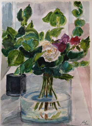 Peinture intitulée "Flors" par G Riart, Œuvre d'art originale, Aquarelle Monté sur Carton