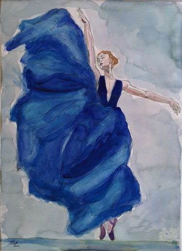 Painting titled "Bailarina del vesti…" by G Riart, Original Artwork, Watercolor Mounted on Cardboard