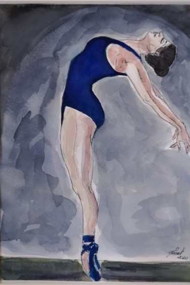 Painting titled "Bailarina azul" by G Riart, Original Artwork, Watercolor Mounted on Cardboard