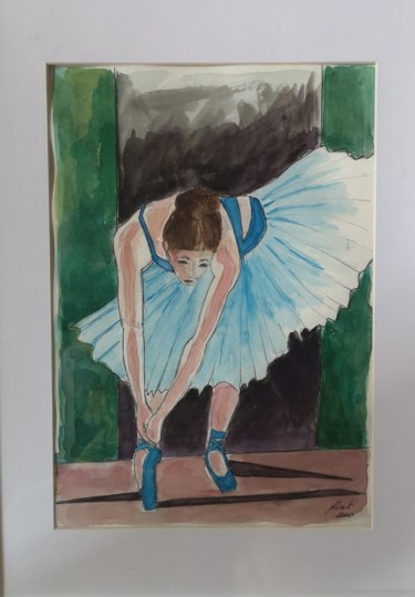 Painting titled "Danseuse" by G Riart, Original Artwork, Watercolor Mounted on Cardboard