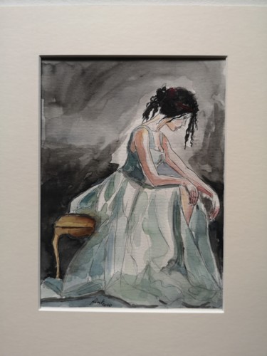 Painting titled "La dama pensativa" by G Riart, Original Artwork, Watercolor Mounted on Cardboard