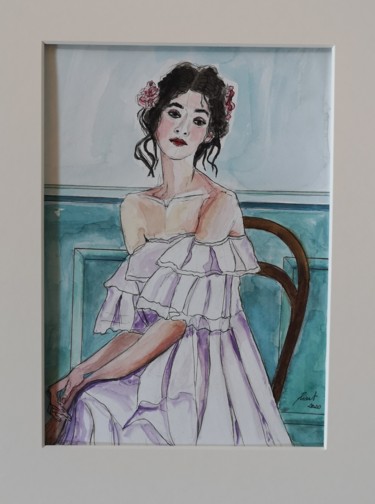 Painting titled "Bela" by G Riart, Original Artwork, Watercolor Mounted on Cardboard