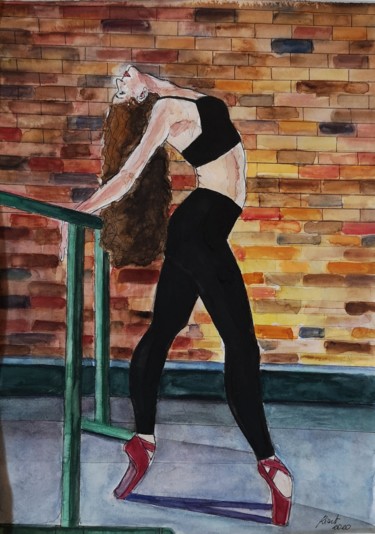 Painting titled "Bailarina del mallo…" by G Riart, Original Artwork, Watercolor Mounted on Cardboard