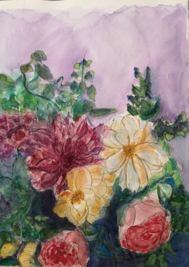 Pintura titulada "Bouquet de Fleurs" por G Riart, Obra de arte original, Acuarela