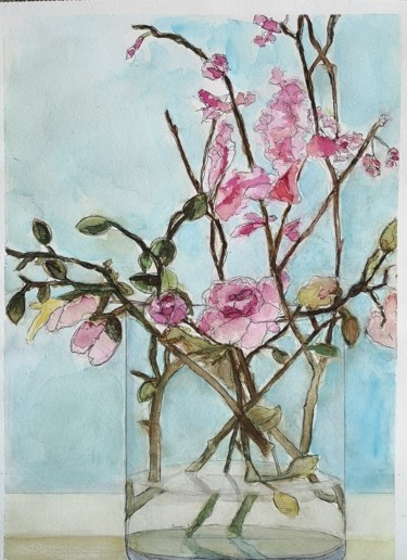 Painting titled "Roses" by G Riart, Original Artwork, Watercolor Mounted on Cardboard