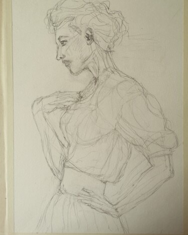 Drawing titled "Mujer" by G Riart, Original Artwork, Pencil Mounted on Cardboard
