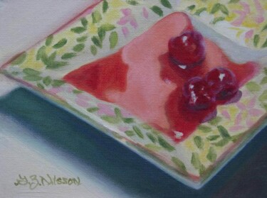 Painting titled "Three Cherries" by Gloria Nilsson, Original Artwork, Oil