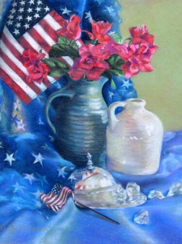 Schilderij getiteld "Stars and Stripes" door Gloria Nilsson, Origineel Kunstwerk, Pastel