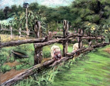 Schilderij getiteld "Fence Post Crossing" door Gloria Nilsson, Origineel Kunstwerk, Olie