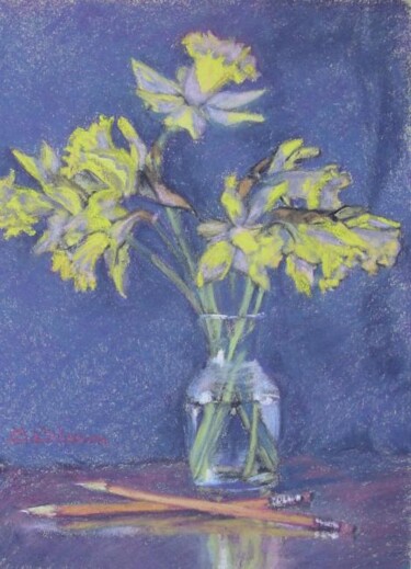 Painting titled "Daffodils" by Gloria Nilsson, Original Artwork, Pastel
