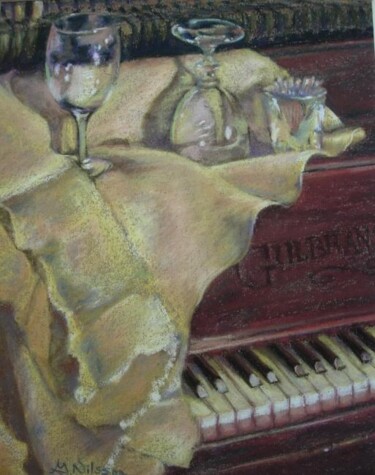 Pintura titulada "Piano with Goblets" por Gloria Nilsson, Obra de arte original, Pastel