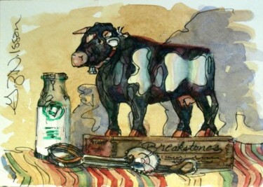 Painting titled "Charming Country Cow" by Gloria Nilsson, Original Artwork, Oil
