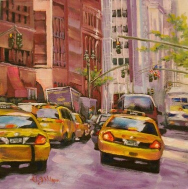 Painting titled "Taxi! Taxi!" by Gloria Nilsson, Original Artwork, Oil