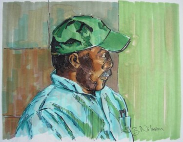 Painting titled "Man with Green Cap" by Gloria Nilsson, Original Artwork, Oil