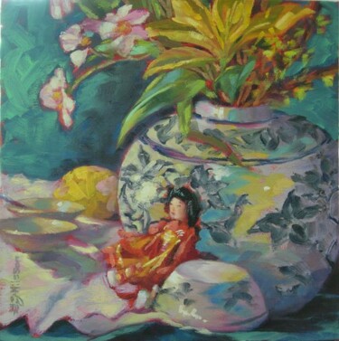 Painting titled "Asian Doll" by Gloria Nilsson, Original Artwork, Oil