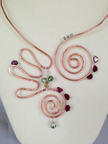 Artcraft titled "Garnet Curves, wire…" by Gloria Nilsson, Original Artwork, Jewelry