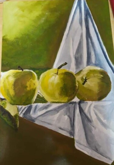 Pintura intitulada "Maças verdes na mesa" por Gloria Elena Soto Franco Artista Plástica, Obras de arte originais, Acrílico
