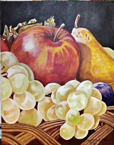 Painting titled "Frutas na cesta 2" by Gloria Elena Soto Franco Artista Plástica, Original Artwork, Acrylic