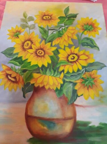 Pintura intitulada "Vaso de Girassóis" por Gloria Elena Soto Franco Artista Plástica, Obras de arte originais, Acrílico Mont…
