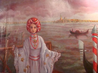 Painting titled ""Mystères du carnav…" by Gloria Vinci, Original Artwork, Oil