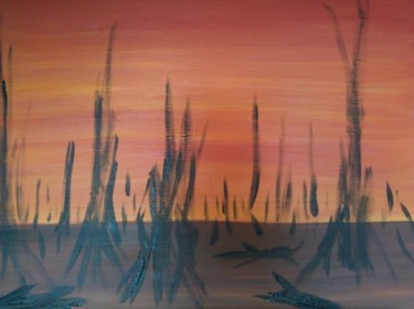 Painting titled "Riverside Sunset" by M Elisabeth Howell, Original Artwork, Oil