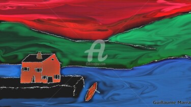Digitale Kunst mit dem Titel "la maison du pêcheur" von Gm Art, Original-Kunstwerk, Digitale Malerei