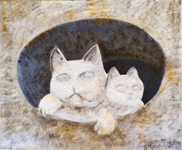 Malerei mit dem Titel "Chats dans l'oeil d…" von Geneviève Madrigal, Original-Kunstwerk, Acryl Auf Keilrahmen aus Holz monti…