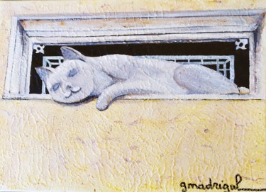 Peinture intitulée "Chat d'Angéline" par Geneviève Madrigal, Œuvre d'art originale, Acrylique