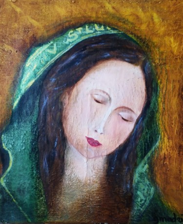 Painting titled "Vierge Marie admira…" by Geneviève Madrigal, Original Artwork, Oil