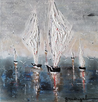 Painting titled "Les albatros, compa…" by Geneviève Madrigal, Original Artwork, Acrylic Mounted on Wood Stretcher frame