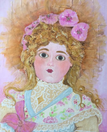 Painting titled "POUPEE DE CIRE" by Geneviève Madrigal, Original Artwork, Oil Mounted on Wood Stretcher frame