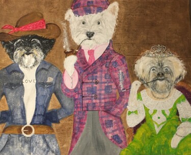 Painting titled "LES TROIS COMPLICES" by Geneviève Madrigal, Original Artwork, Oil Mounted on artwork_cat.