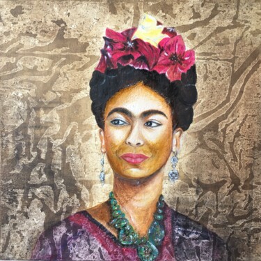 Painting titled "XOCHITL" by Geneviève Madrigal, Original Artwork, Oil Mounted on Wood Stretcher frame