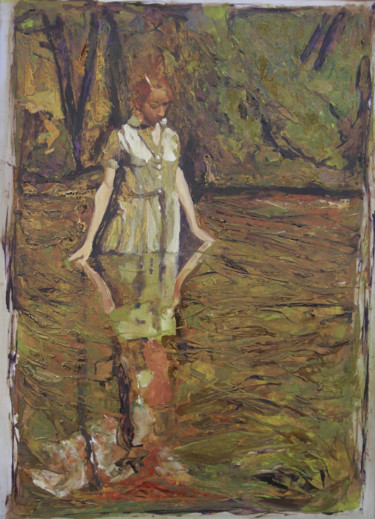 Peinture intitulée "reflets-verts" par Grégory M. Compagnon, Œuvre d'art originale, Huile