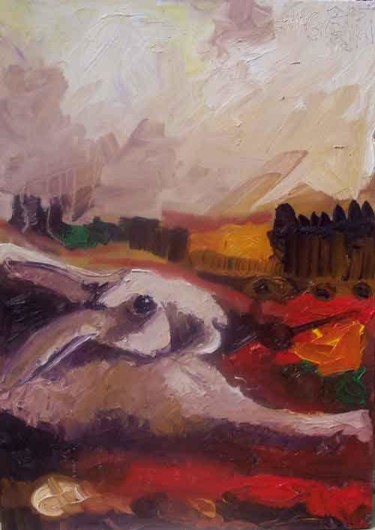 Painting titled "lapin" by Grégory M. Compagnon, Original Artwork