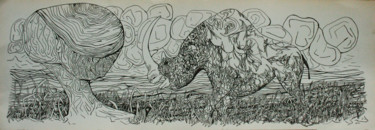 Peinture intitulée "rhinocéros laineux" par Grégory M. Compagnon, Œuvre d'art originale, Encre