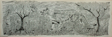 「lion des cavernes 2」というタイトルの絵画 Grégory M. Compagnonによって, オリジナルのアートワーク, インク