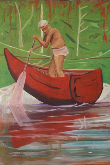 Peinture intitulée "échoué en slip rose…" par Grégory M. Compagnon, Œuvre d'art originale, Huile