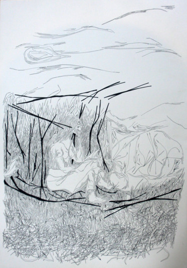 Drawing titled "cabane" by Grégory M. Compagnon, Original Artwork, Ink