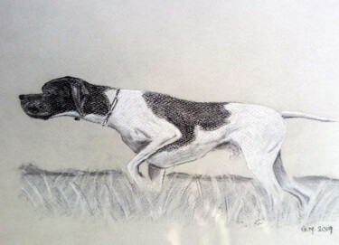 Drawing titled "Δείκτης, σκύλος εργ…" by Georgia Melanitou (G.M.), Original Artwork, Charcoal