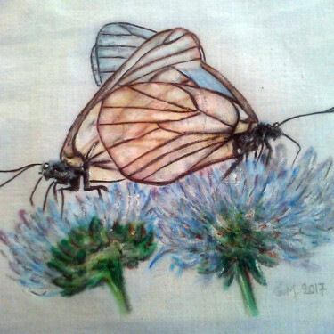 Peinture intitulée "Πεταλούδες, ζευγάρι" par Georgia Melanitou (G.M.), Œuvre d'art originale, Pigments