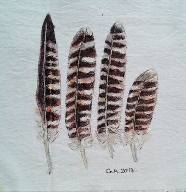 Τέσσερα φτερά Textile Art titled "Τέσσερα φτερά" by Georgia Melanitou (G.M.), Original Art, Pigments