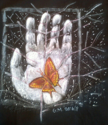 Dibujo titulada "Επαφή με την πεταλο…" por Georgia Melanitou (G.M.), Obra de arte original, Pigmentos