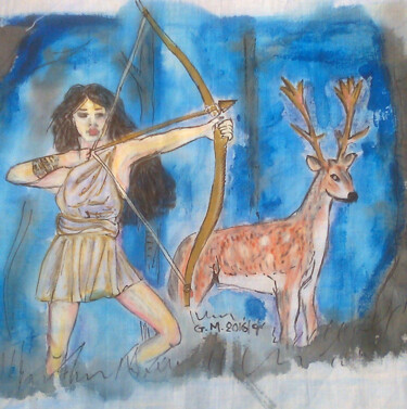 Schilderij getiteld "Άρτεμις" door Georgia Melanitou (G.M.), Origineel Kunstwerk, pigmenten