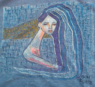 Ζωγραφική με τίτλο "Μπλε μοτίβο" από Georgia Melanitou (G.M.), Αυθεντικά έργα τέχνης, Χρωστικές ουσίες