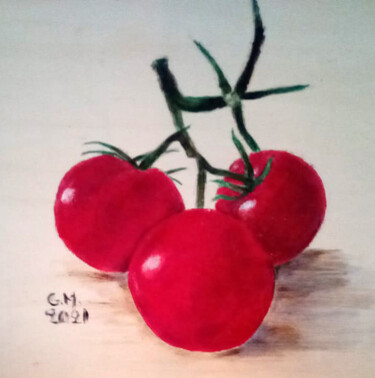Dessin intitulée "Ντομάτες τσαμπί" par Georgia Melanitou (G.M.), Œuvre d'art originale, Pigments