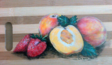 Dessin intitulée "Φρούτα, με έντονο ά…" par Georgia Melanitou (G.M.), Œuvre d'art originale, Pigments