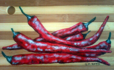Dessin intitulée "Κόκκινες πιπεριές" par Georgia Melanitou (G.M.), Œuvre d'art originale, Pigments