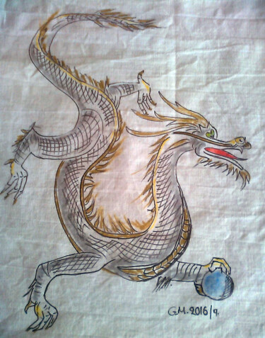 Desenho intitulada "Ασημένιος δράκος" por Georgia Melanitou (G.M.), Obras de arte originais, Marcador